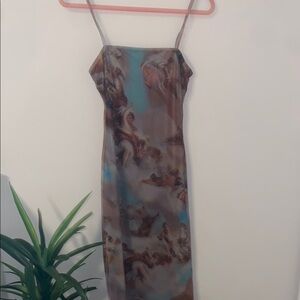 Brown and Blue Spaghetti Strap Slip Maxi Dress for Night Out